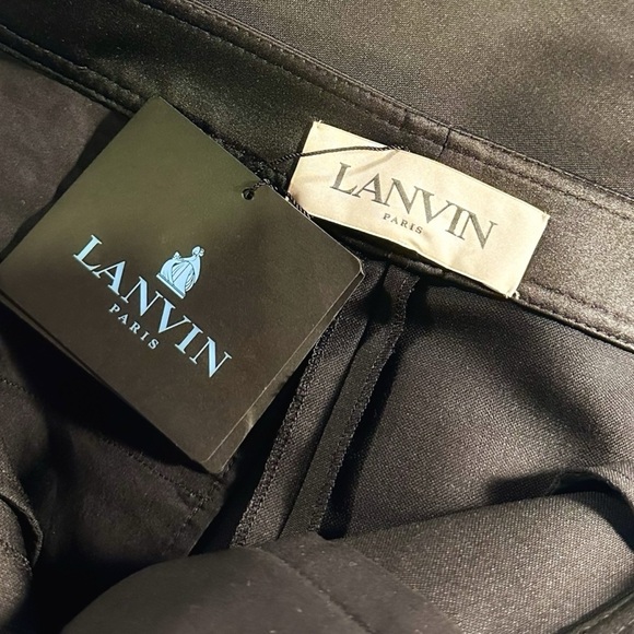 NWT Lanvin Paris Black Wool & Silk Tuxedo Side Striped Cropped Dress Trousers - Picture 2 of 16